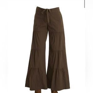 XCVI WEARABLES Terraced Ruffle Wide Leg Pants in Cedar Brown Stretch Poplin XL